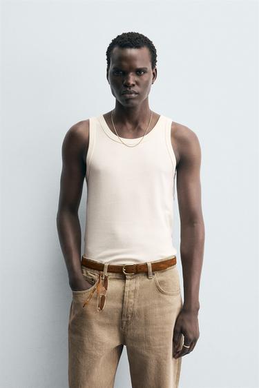 تيشرت TANK محزز - خَام الخاص بـ Zara