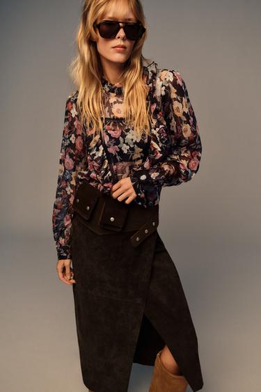 Zara FLORAL PRINT RUFFLED BLOUSE - Multicolored