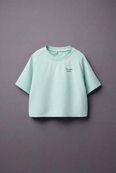 Zara CONTRAST RAISED TEXT T-SHIRT - Light green