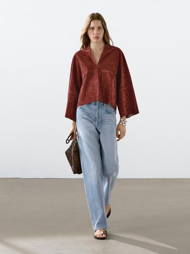 Zara Loose-fitting suede leather shirt - Red