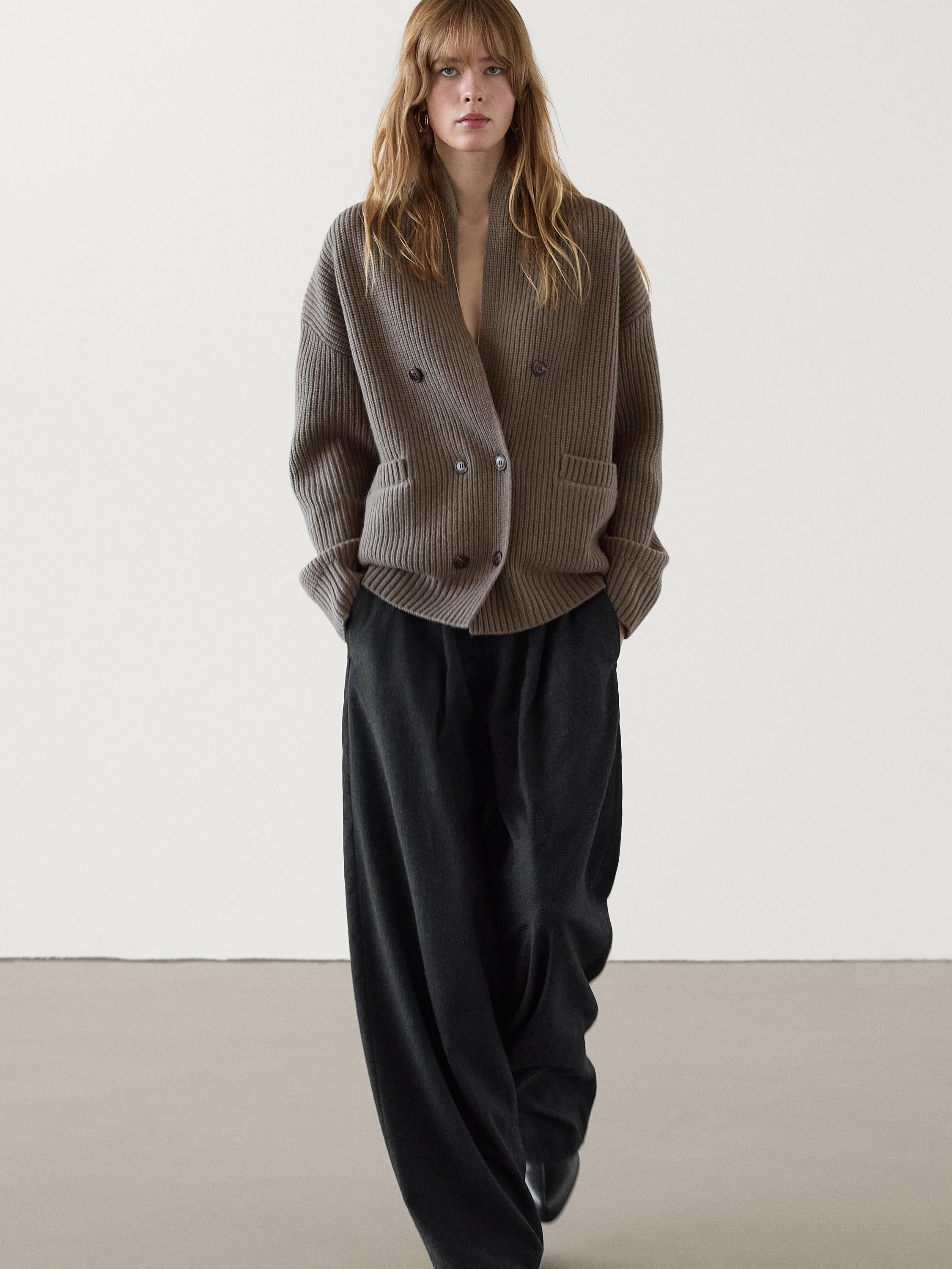 Double-breasted wool blend cardigan - Dark salmon | ZARA