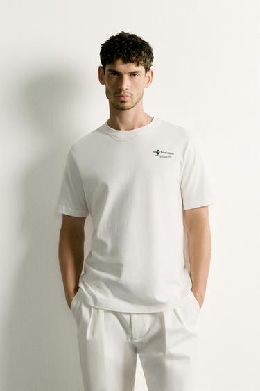 REGULAR FIT CONTRAST PRINT T-SHIRT - Oyster-white by Zara