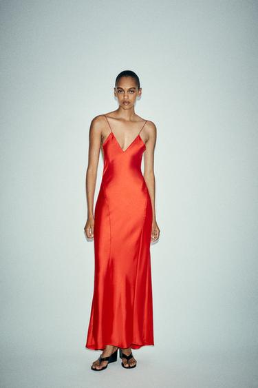 ROBE LONGUE SATINÉE DOS NU - Rouge vif de Zara - Image 0