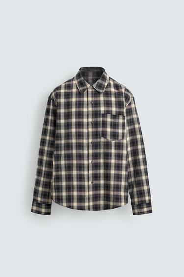 RELAXED FIT CHECK SHIRT - Black / Ecru by Zara