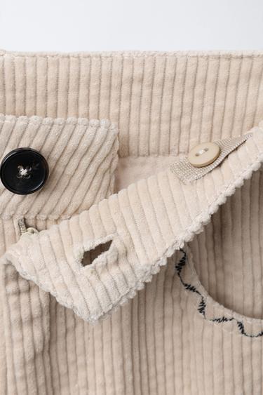 PANTALON BARREL EN VELOURS CÔTELÉ AVEC DÉTAIL BRODÉ - Écru de Zara - Image 3