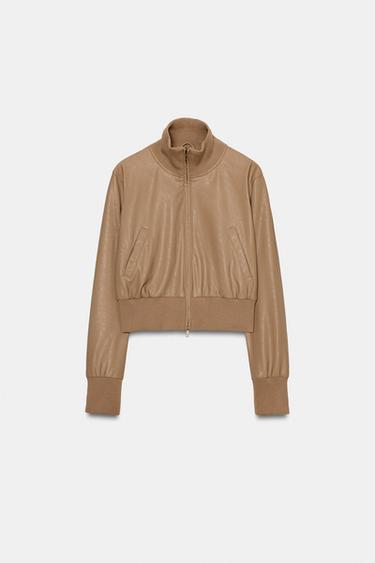 LEATHER EFFECT BOMBER JACKET - Dark camel by Zara - Image 7