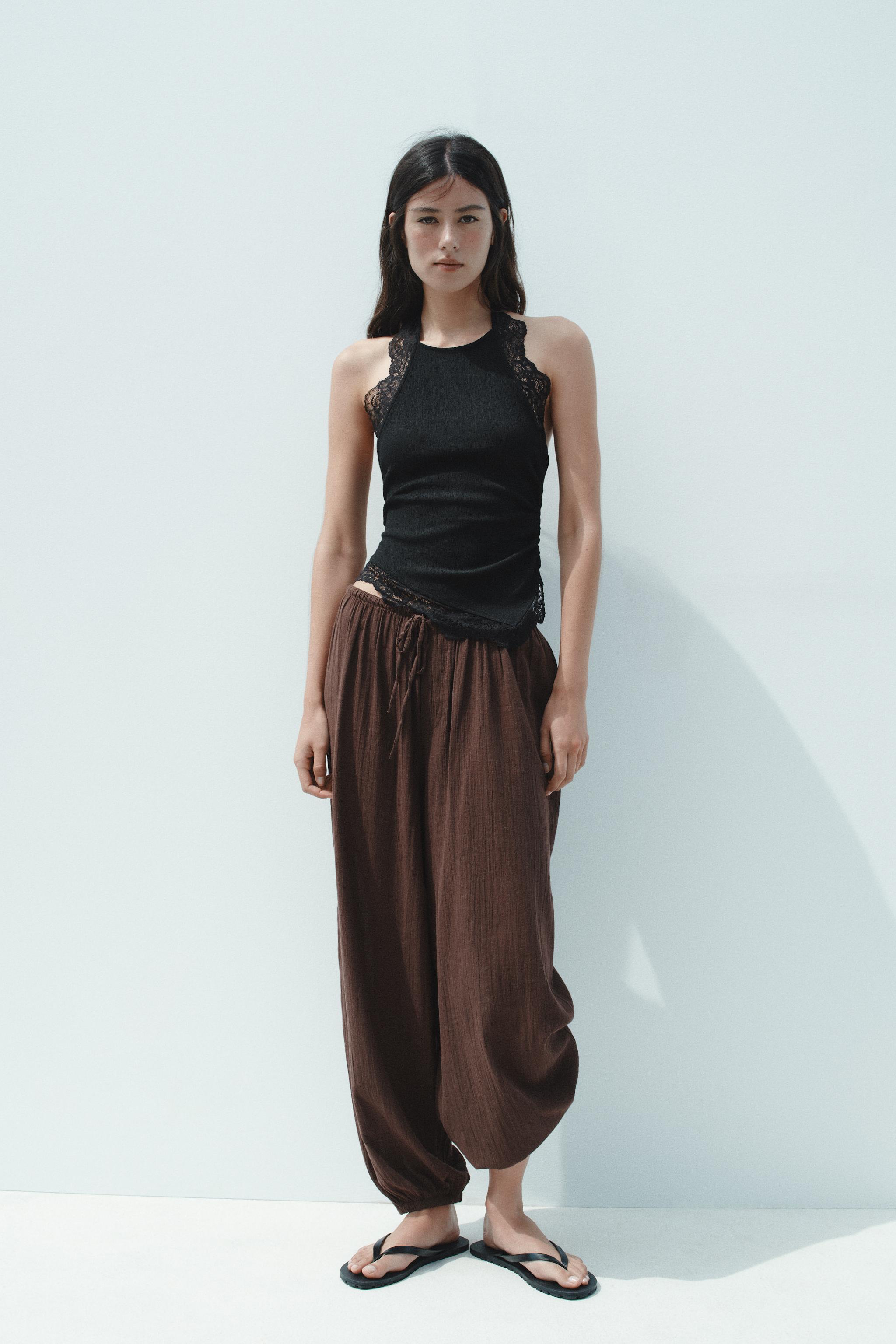 TEXTURED HALTER TOP WITH LACE - Black | ZARA Singapore