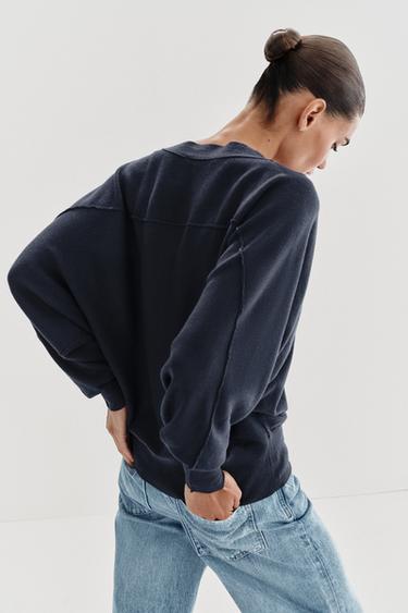BATWING SLEEVE KNIT CARDIGAN - Navy blue by Zara - Image 4