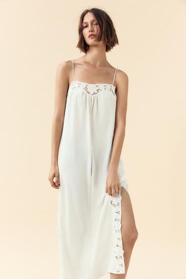 Zara CROCHET MAXI DRESS - White