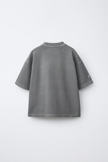 T-SHIRT INTERLOCK TEINT EN PIÈCE - Gris de Zara - Image 1