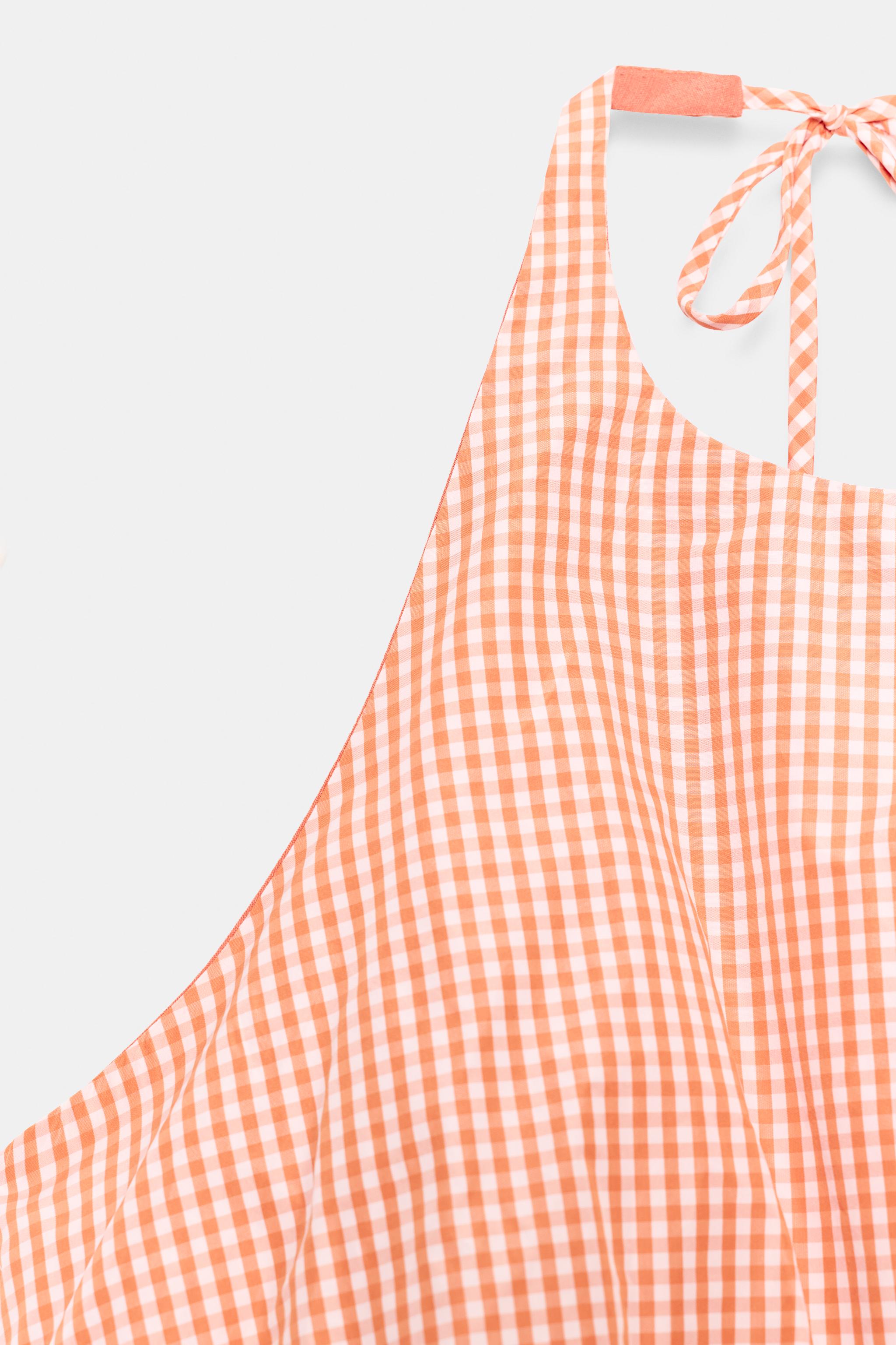 GINGHAM BALLOON HALTER TOP - white-orange | ZARA United States