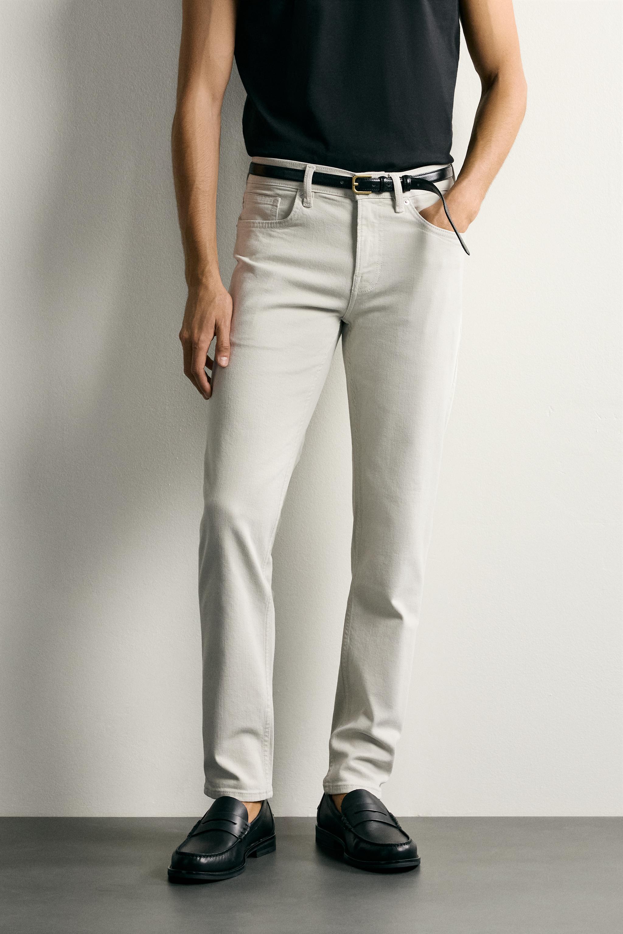 BASIC SLIM FIT JEANS — Ecru