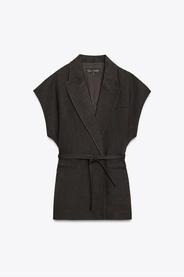 ZW COLLECTION LINEN BLEND DOUBLE-BREASTED WAISTCOAT - Brown by Zara