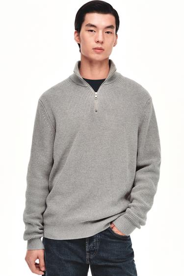 Zara 拉鍊領針織衫 - 斑紋灰色