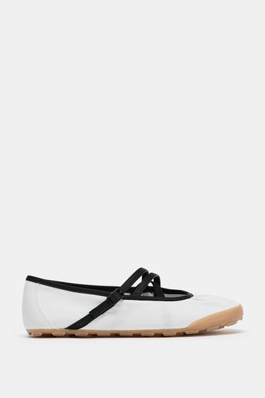 Zara 運動風絆帶平底芭蕾鞋 - 白色