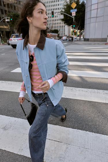 PUFFER JACKET WITH CONTRAST COLLAR - Sky blue by Zara