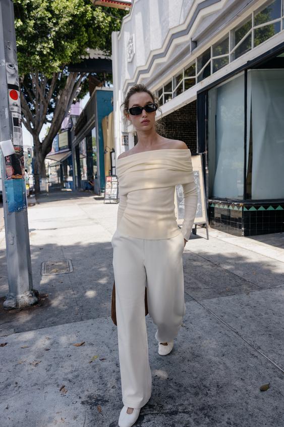 PANTALON MOLLETON À JAMBES LARGES