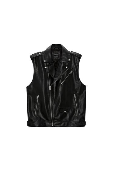 FAUX LEATHER BIKER WAISTCOAT
