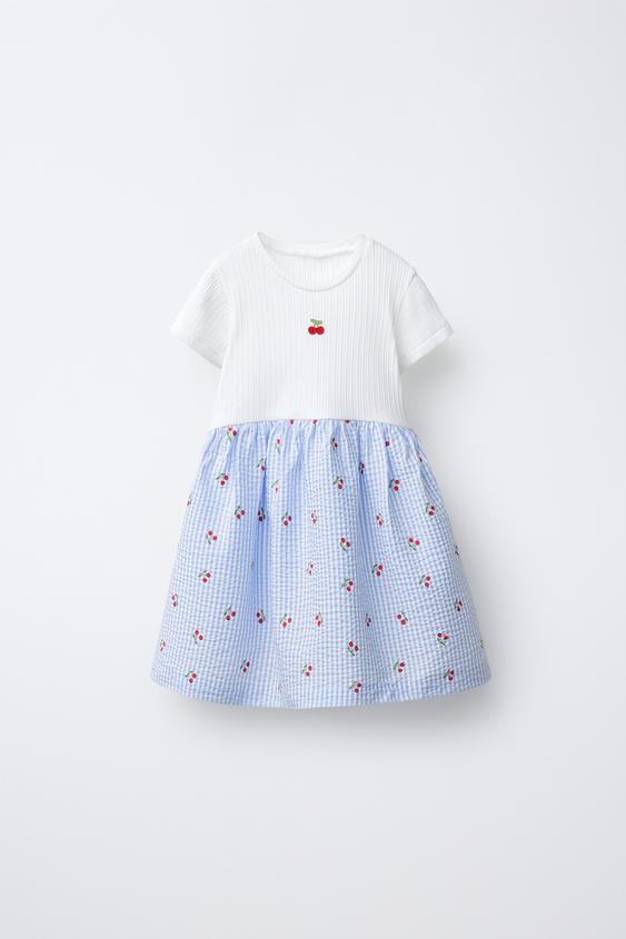 PRINTED SEERSUCKER CONTRAST DRESS - Light blue by Zara - Image 0