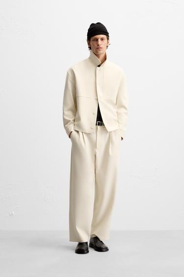 Zara RELAXED FIT PLEATED PANTS - Ecru - Image 0