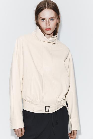 CHAQUETA BOMBER EFECTO PIEL - Crema de Zara