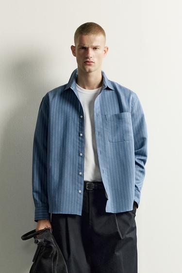 STRIPED FLUID SHIRT — Light blue 2