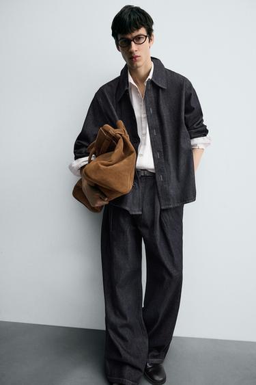 PLEATED WIDE-LEG JEANS - Navy blue by Zara