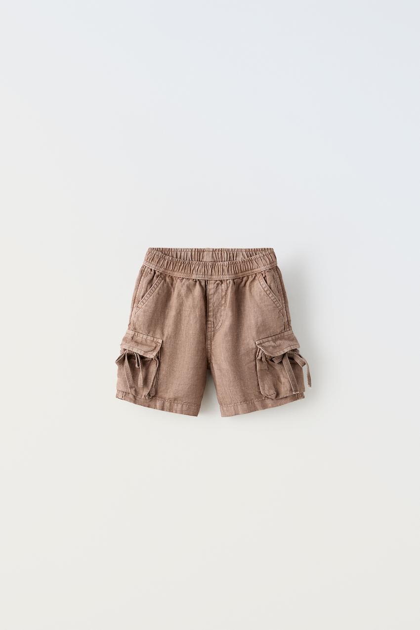 Brown - Linen - Cargo Shorts