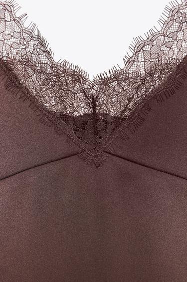 SATIN TOP WITH LACE - chocolate by Zara - Image 7