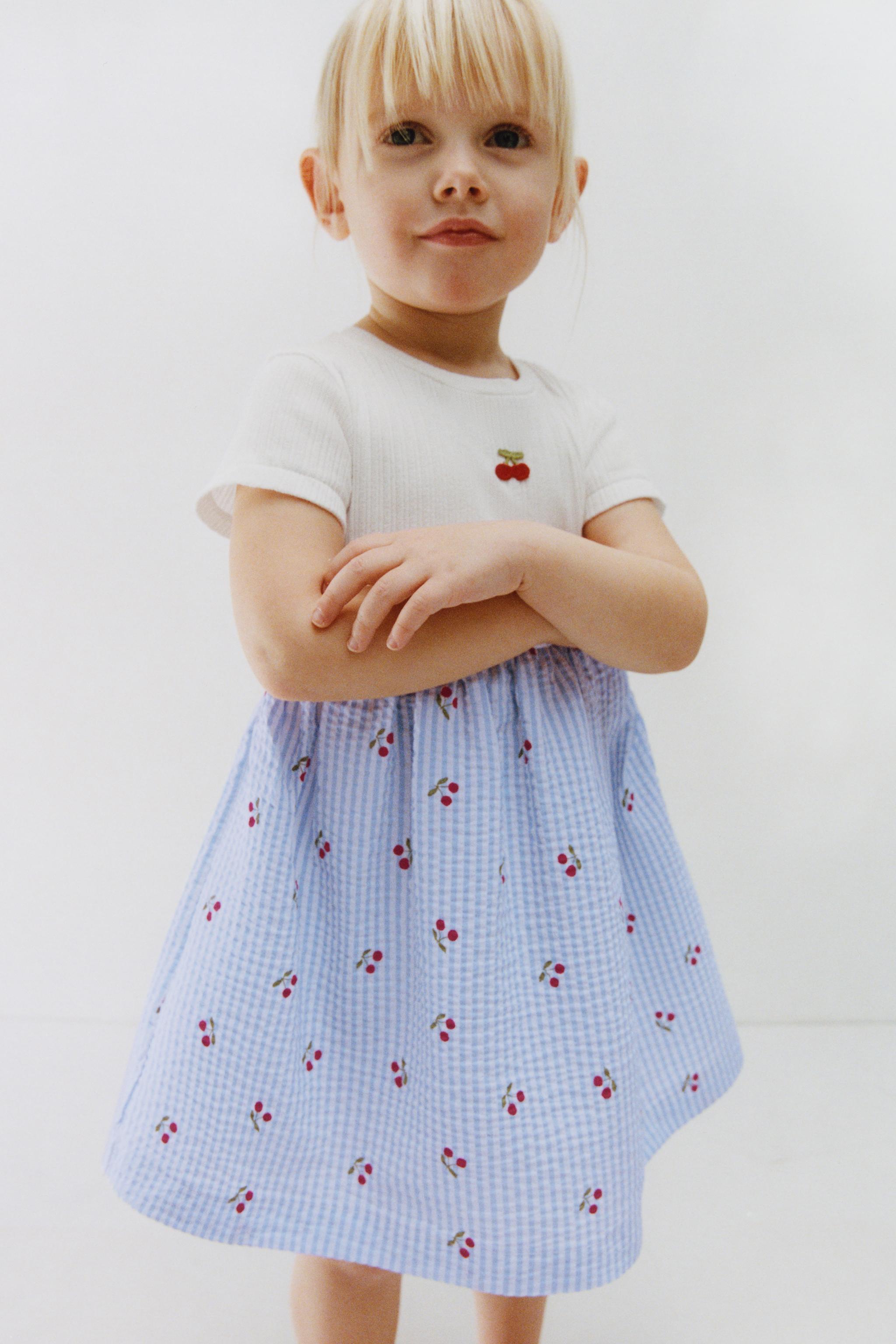 PRINTED SEERSUCKER COMBI DRESS — Light blue