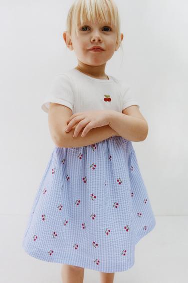PRINTED SEERSUCKER CONTRAST DRESS - Light blue by Zara