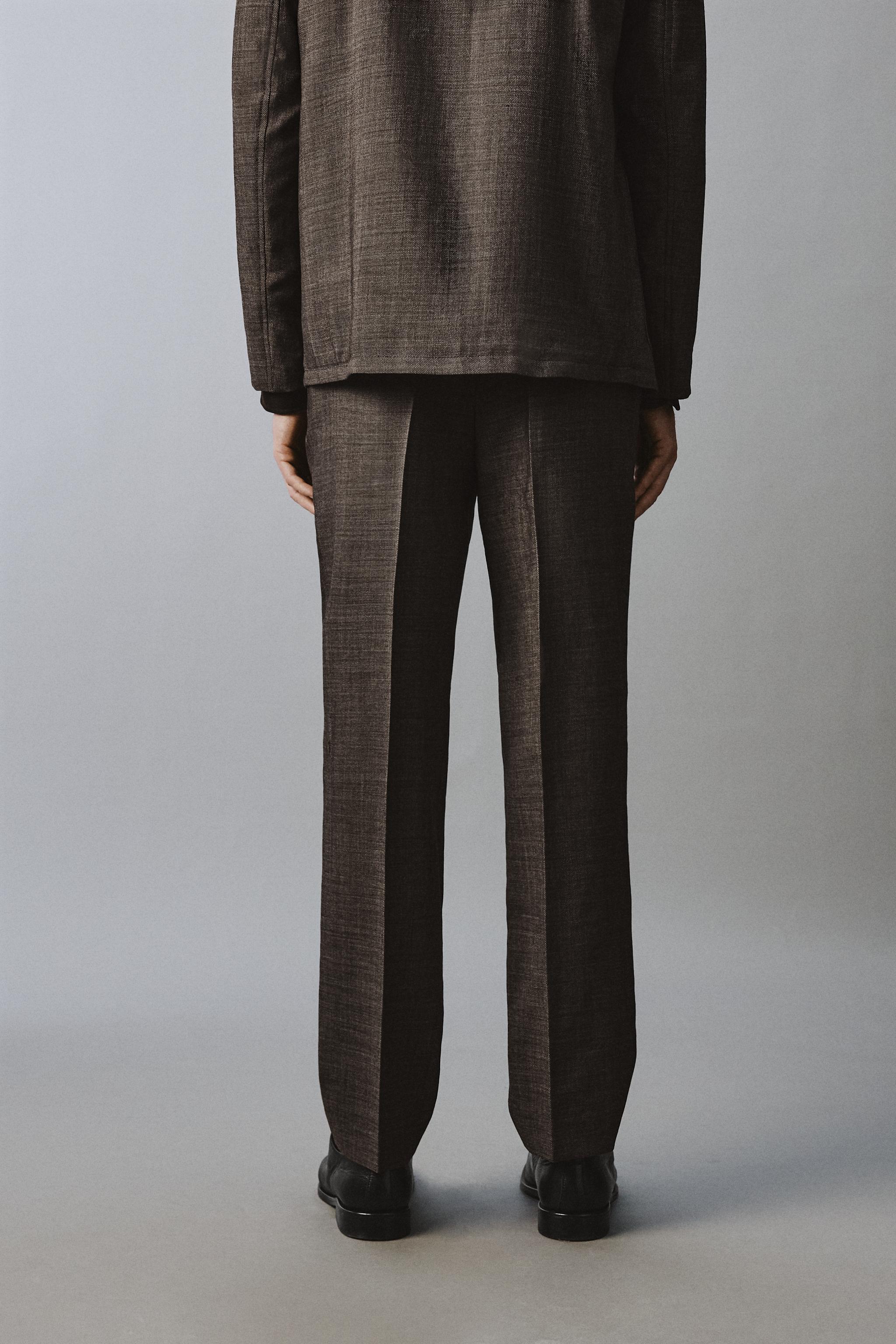 100% WOOL STRUCTURED PLEATED SUIT PANTS