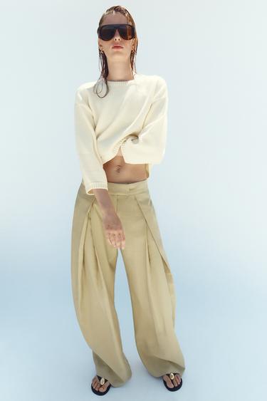 CALÇA COM PREGAS ZW COLLECTION - Verde-oliva da Zara