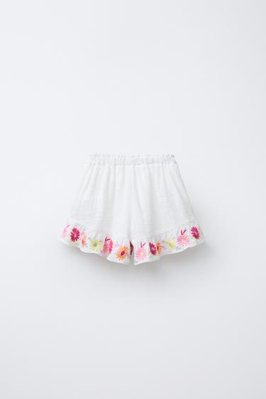EMBROIDERED FLORAL BERMUDA SHORTS - Oyster-white by Zara - Image 1