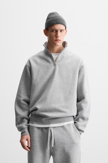 BASIC SWEATSHIRT MET RITSKRAAG - Grijs gemêleerd van Zara