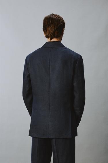 VESTE DE COSTUME À BOUTONNAGE CROISÉ 100% LIN CHEVRON - Indigo de Zara - Image 2