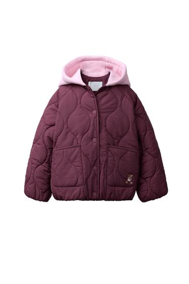 EMBROIDERED BEAR HOODED PUFFER JACKET - Burgundy by Zara - Image 0