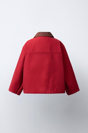 BLOUSON EN TOILE À COL EN CONTRASTE - Rouge de Zara - Image 3