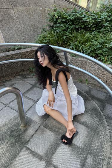 스웨이드 리본 샌들 - Zara 블랙