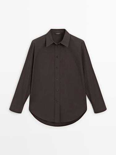 Camisa larga popelín 100% algodón - Marrón de Zara