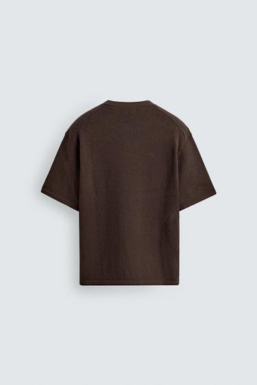 T-SHIRT À COL TUNISIEN EN COTON ET LIN - Marron de Zara - Image 7