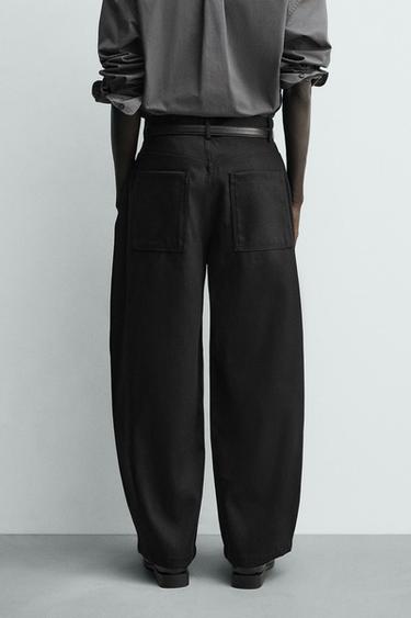 BARREL FIT LYOCELL - COTTON TROUSERS - Black by Zara - Image 2