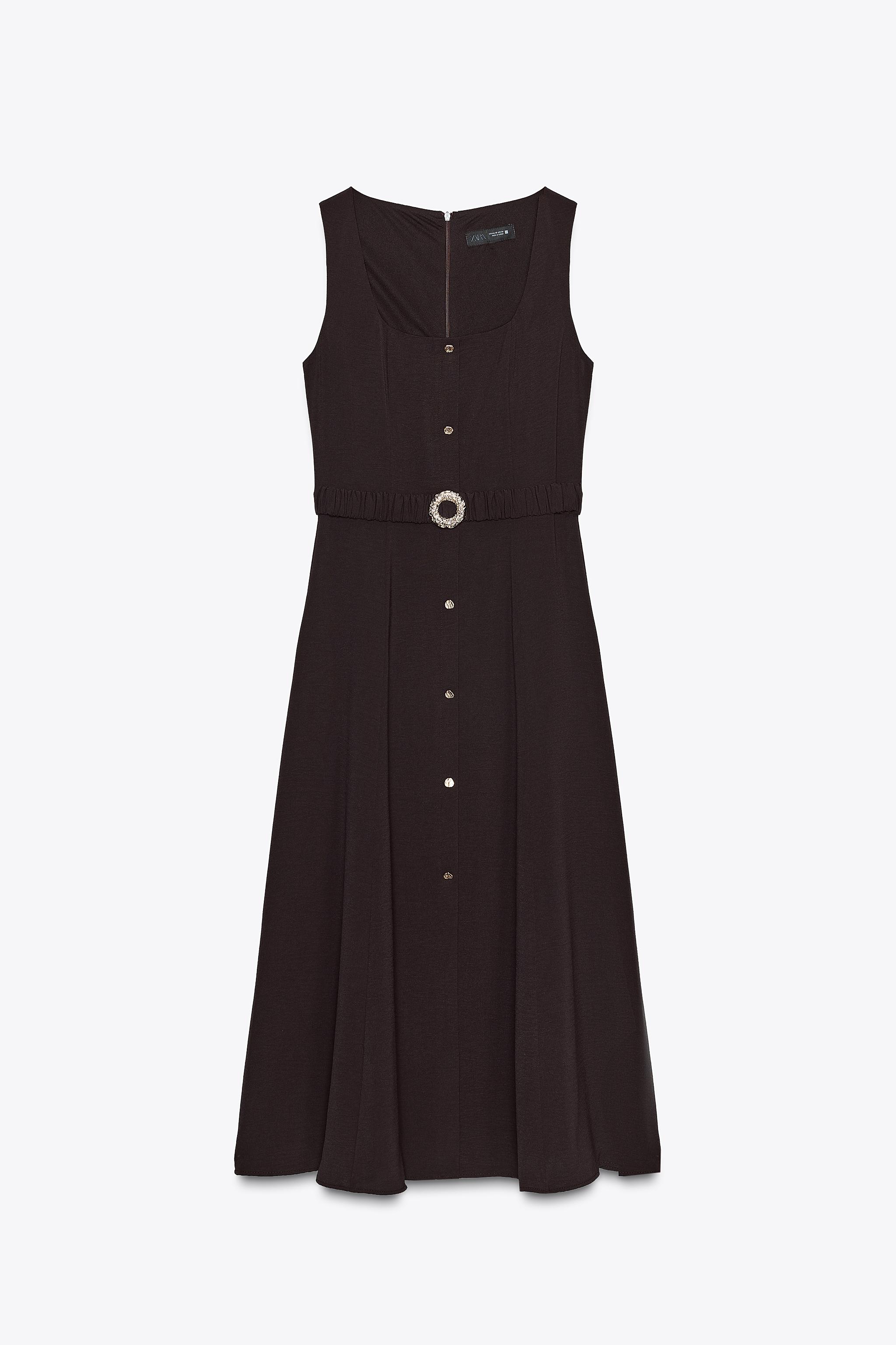 MIDI DRESS WITH BELT - Brown | ZARA Hungary / Magyarország