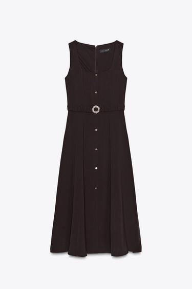MIDI DRESS WITH BELT - Brown by Zara - Image 4