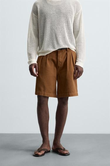 PLEATED RELAXED FIT BERMUDA SHORTS - Caramel by Zara