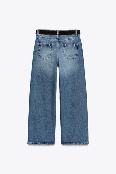 Z.10 HIGH-WAIST BELTED CULOTTES JEANS - Mid-blue by Zara