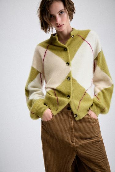 CHAQUETA lana 100% ROMBOS - Verde Oliva de Zara