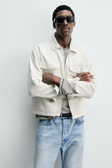 DENIM OVERSHIRT WITH ZIP - White by Zara - Image 4