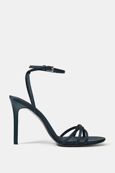 SATIN STRAPPY HEELED SANDALS - Bluish by Zara - Image 0
