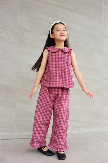 ギンガムチェック柄ストレートパンツフクシアZaraのギンガムチェック柄ストレートパンツ - フクシア 